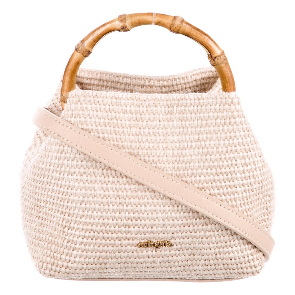 Cult Gaia Beige Woven Handbag with Bamboo Handle - Picture 7 of 9